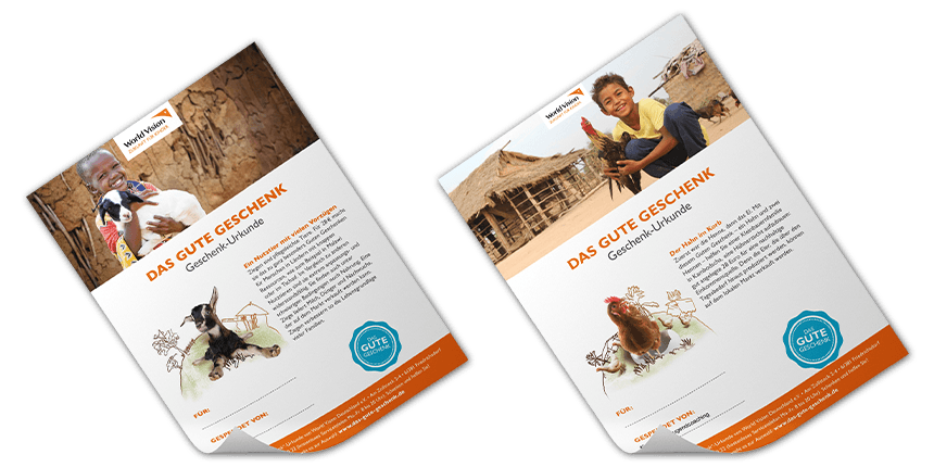 Geschenkurkunden von World Vision